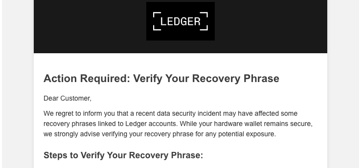 The top of a phishing email impersonating Ledger